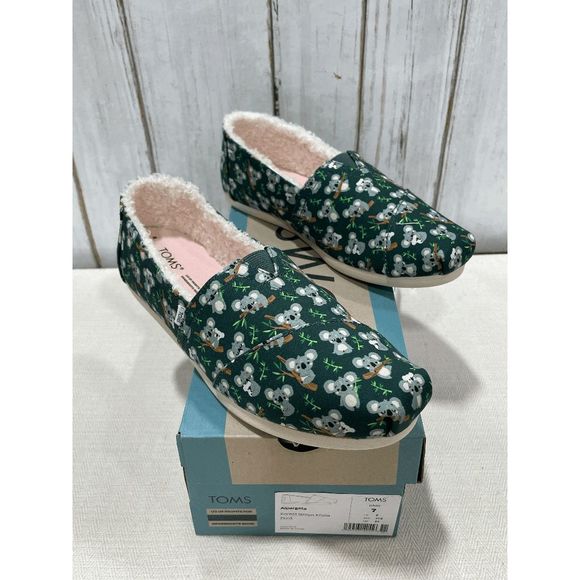 TOMS Women's Alpargata Koala Print Slip-On Flats - Forest Green 7 - Picture 2 of 8